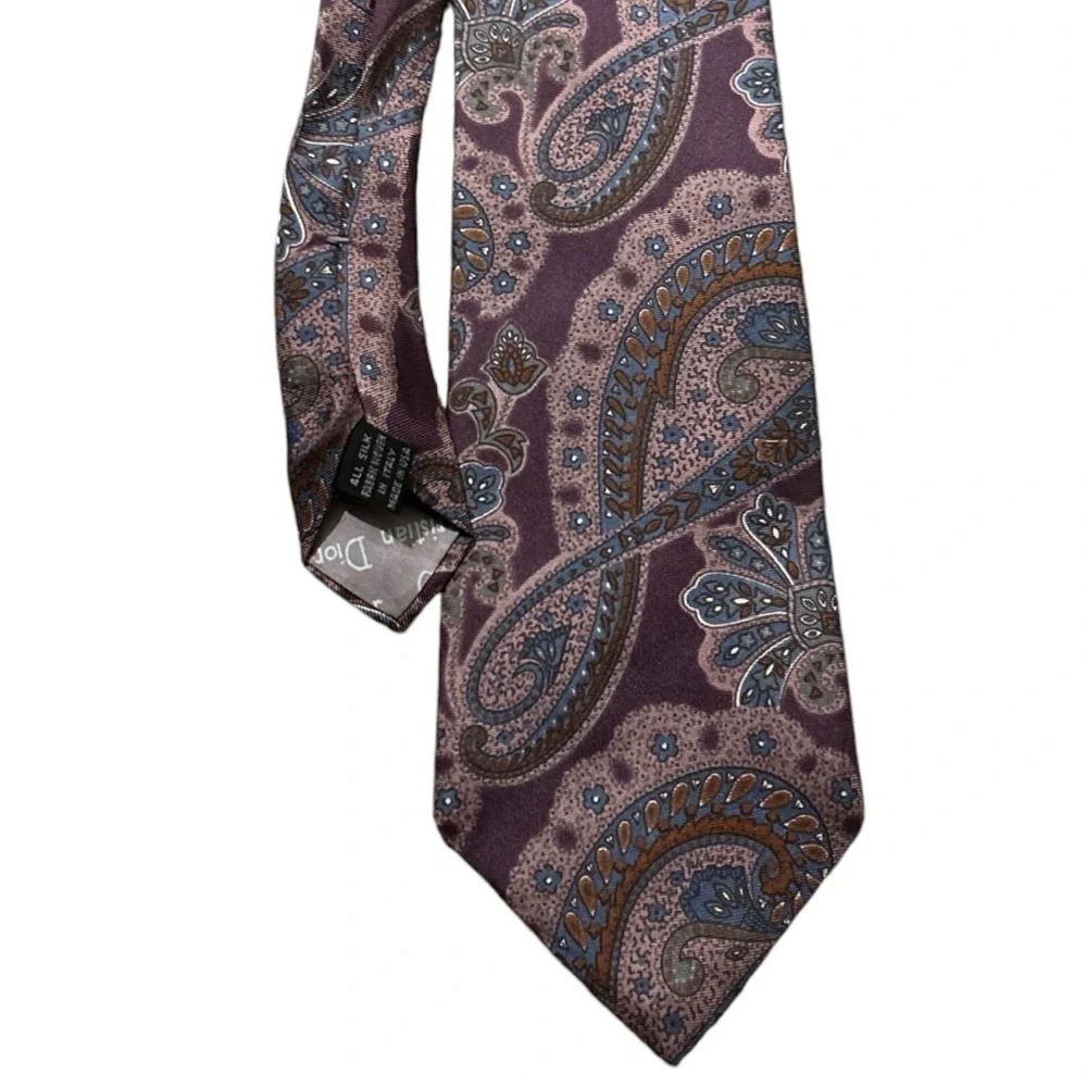 Christian‎ Dior Monsieur Silk Necktie Purple Blue Brown Geometric Formal Tie